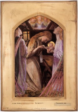  Hughes Canvas - The Nativity Pre Raphaelite Arthur Hughes